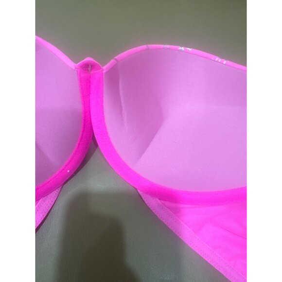Pink By Victorias Secret Super Push Bra 32C Hot Pink With Silver Script - Picture 3 of 5